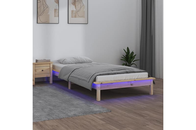 beBasic Sengeramme med LED 90x200 cm heltre - Brun - Sengeramme & sengestamme