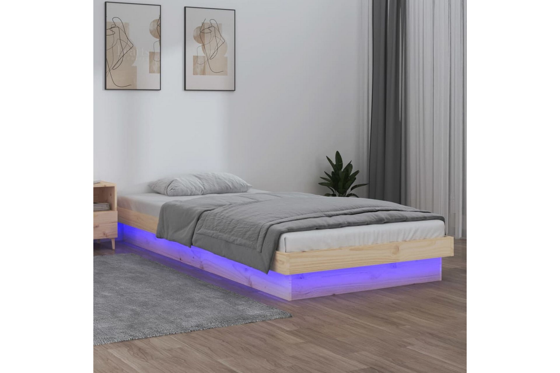beBasic Sengeramme med LED 90x200 cm heltre - Brun - Møbler - Senger - Sengeramme & sengestamme