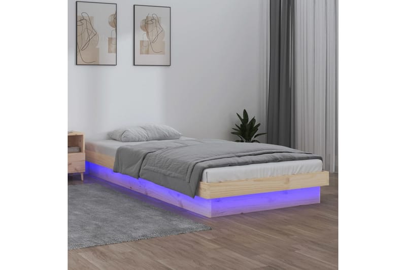 beBasic Sengeramme med LED 90x200 cm heltre - Brun - Møbler - Senger - Sengeramme & sengestamme