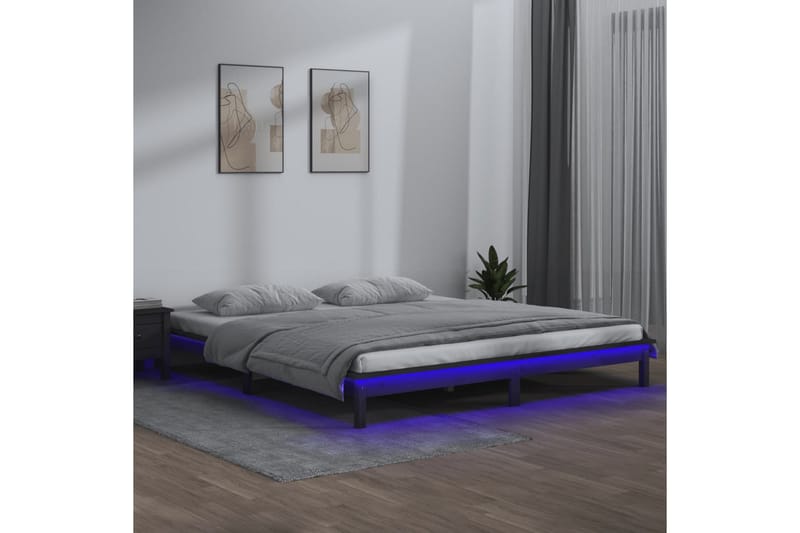 beBasic Sengeramme med LED grå 135x190 cm 4FT6 Double heltre - GrÃ¥ - Sengeramme & sengestamme