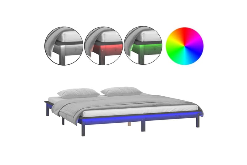 beBasic Sengeramme med LED grå 140x190 cm heltre - GrÃ¥ - Sengeramme & sengestamme