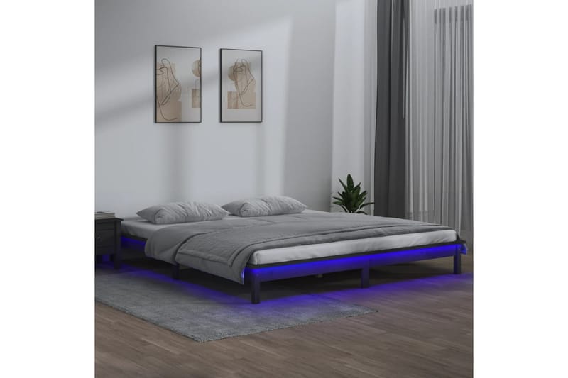 beBasic Sengeramme med LED grå 180x200 cm 6FT Super King heltre - GrÃ¥ - Sengeramme & sengestamme