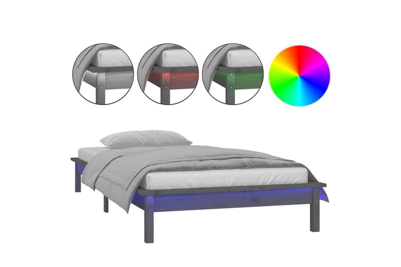 beBasic Sengeramme med LED grå 90x190 cm 3FT Single heltre - GrÃ¥ - Sengeramme & sengestamme