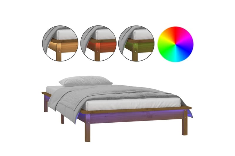 beBasic Sengeramme med LED honningbrun 90x200 cm heltre - Brun - Sengeramme & sengestamme
