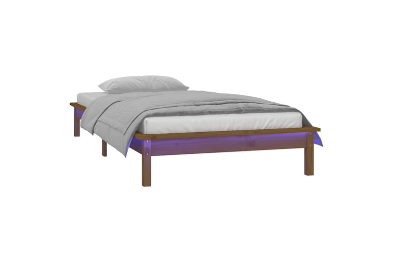 beBasic Sengeramme med LED honningbrun 90x200 cm heltre - Brun - Møbler - Senger - Sengeramme & sengestamme