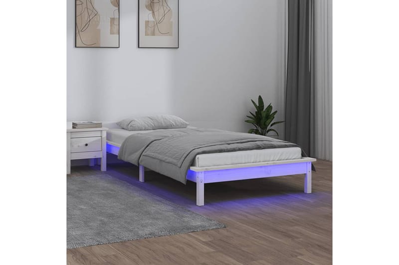 beBasic Sengeramme med LED hvit 100x200 cm heltre - Hvit - Møbler - Senger - Sengeramme & sengestamme