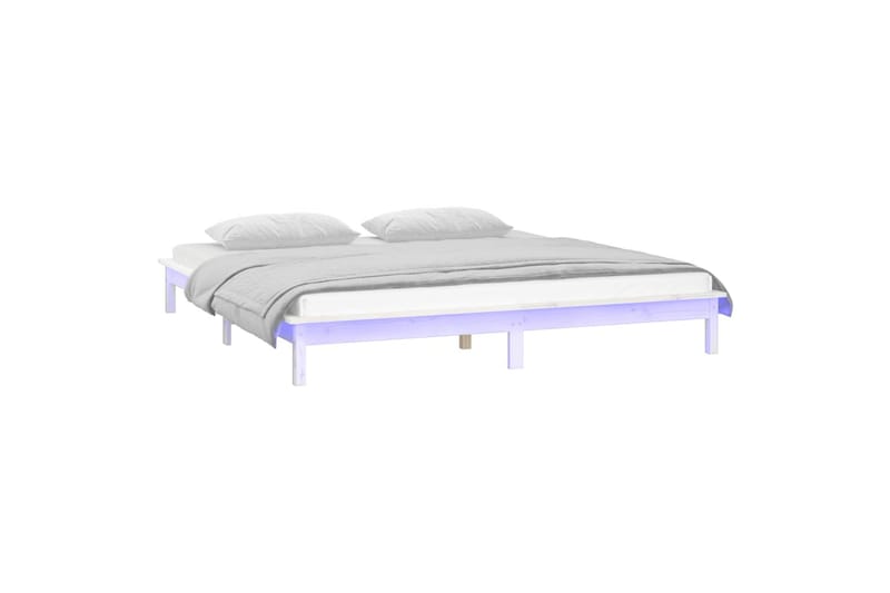 beBasic Sengeramme med LED hvit 135x190 cm 4FT6 Double heltre - Hvit - Møbler - Senger - Sengeramme & sengestamme