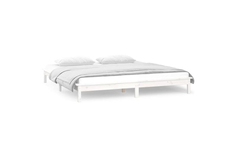 beBasic Sengeramme med LED hvit 135x190 cm 4FT6 Double heltre - Hvit - Møbler - Senger - Sengeramme & sengestamme