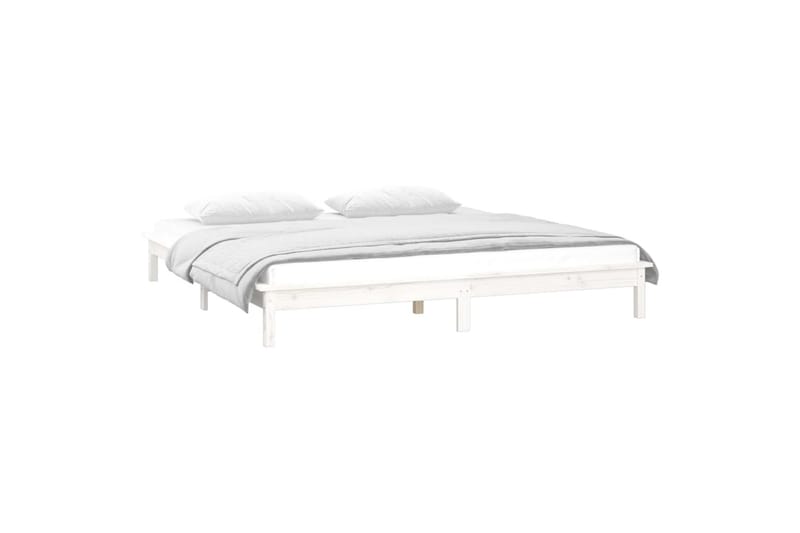 beBasic Sengeramme med LED hvit 135x190 cm 4FT6 Double heltre - Hvit - Møbler - Senger - Sengeramme & sengestamme