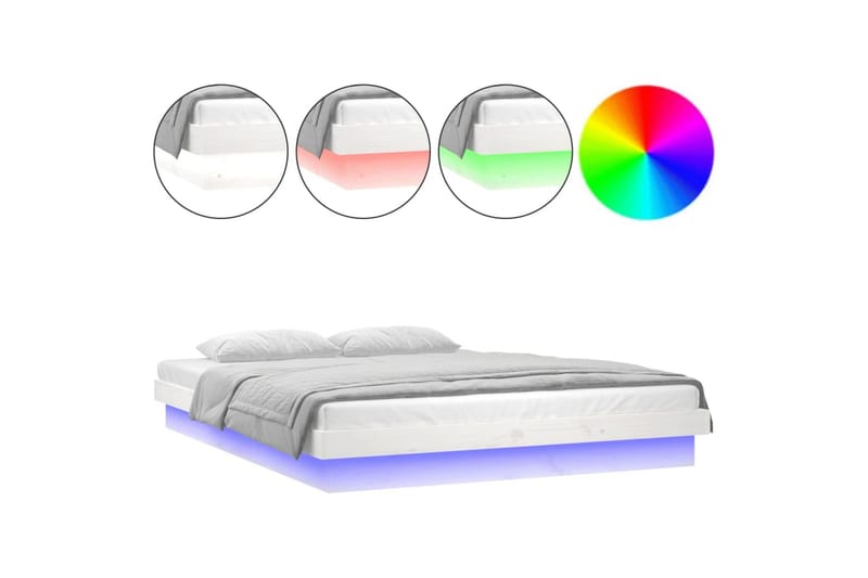 beBasic Sengeramme med LED hvit 140x200 cm heltre - Hvit - Sengeramme & sengestamme