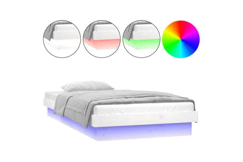 beBasic Sengeramme med LED hvit 75x190 cm 2FT6 Small Single heltre - Hvit - Sengeramme & sengestamme