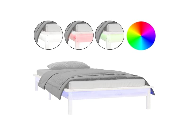 beBasic Sengeramme med LED hvit 75x190 cm 2FT6 Small Single heltre - Hvit - Møbler - Senger - Sengeramme & sengestamme