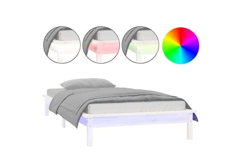 beBasic Sengeramme med LED hvit 90x190 cm 3FT Single heltre - Hvit - Sengeramme & sengestamme