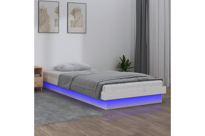 beBasic Sengeramme med LED hvit 90x190 cm 3FT Single heltre - Hvit - Møbler - Senger - Sengeramme & sengestamme