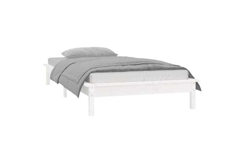 beBasic Sengeramme med LED hvit 90x190 cm 3FT Single heltre - Hvit - Møbler - Senger - Sengeramme & sengestamme
