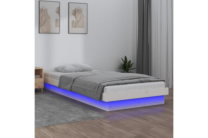 beBasic Sengeramme med LED hvit 90x200 cm heltre - Hvit - Møbler - Senger - Sengeramme & sengestamme