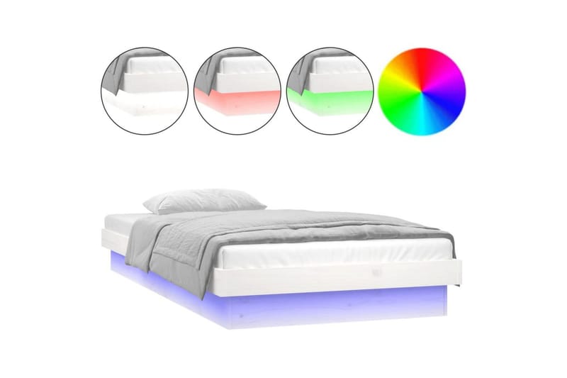 beBasic Sengeramme med LED hvit 90x200 cm heltre - Hvit - Møbler - Senger - Sengeramme & sengestamme
