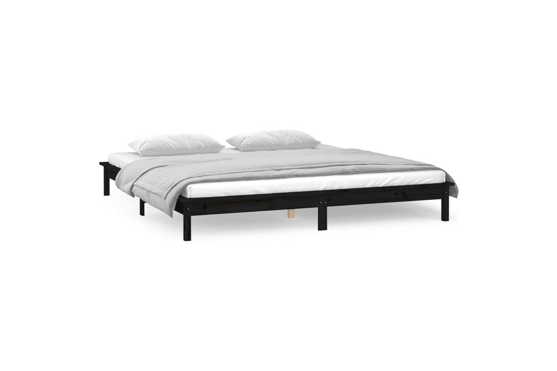 beBasic Sengeramme med LED svart 120x190 cm 4FT Small Double heltre - Svart - Møbler - Senger - Sengeramme & sengestamme