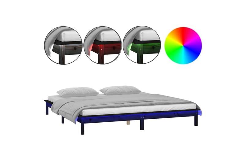 beBasic Sengeramme med LED svart 160x200 cm heltre - Svart - Sengeramme & sengestamme