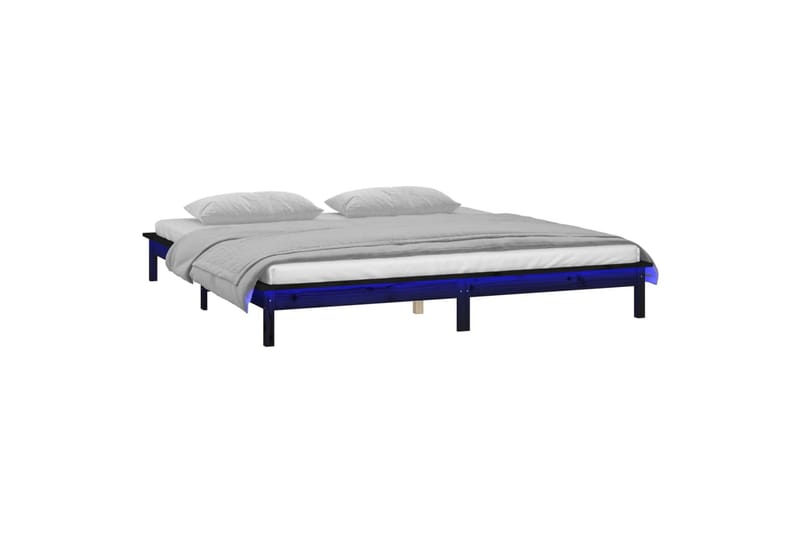 beBasic Sengeramme med LED svart 200x200 cm heltre - Svart - Møbler - Senger - Sengeramme & sengestamme