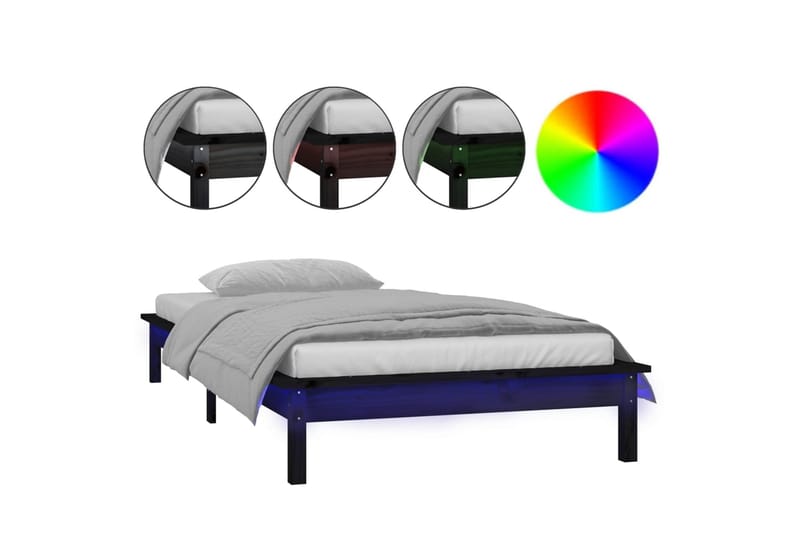 beBasic Sengeramme med LED svart 75x190 cm 2FT6 Small Single heltre - Svart - Sengeramme & sengestamme