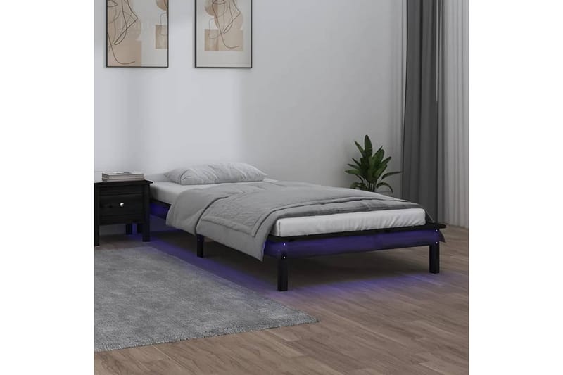 beBasic Sengeramme med LED svart 90x190 cm 3FT Single heltre - Svart - Møbler - Senger - Sengeramme & sengestamme