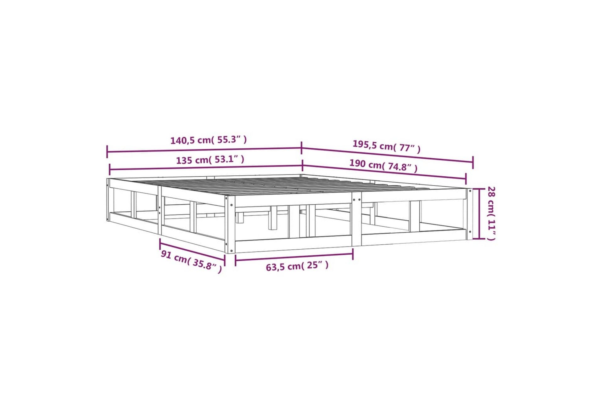 beBasic Sengeramme svart 135x190 cm 4FT6 Double heltre - Svart - Møbler - Senger - Sengeramme & sengestamme