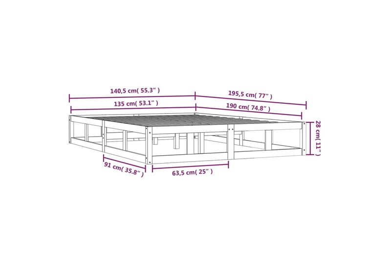 beBasic Sengeramme svart 135x190 cm 4FT6 Double heltre - Svart - Møbler - Senger - Sengeramme & sengestamme
