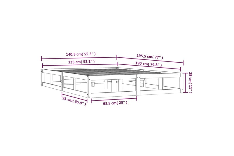 beBasic Sengeramme svart 135x190 cm 4FT6 Double heltre - Svart - Sengeramme & sengestamme