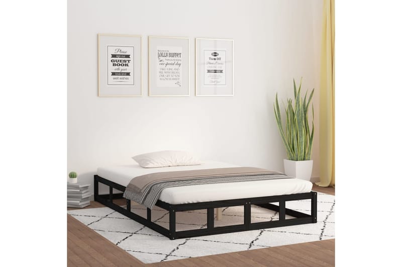 beBasic Sengeramme svart 135x190 cm 4FT6 Double heltre - Svart - Møbler - Senger - Sengeramme & sengestamme