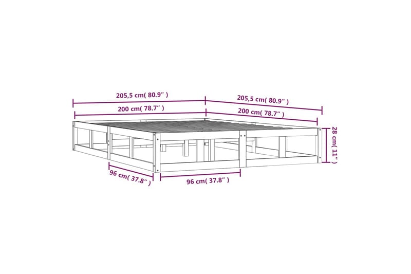 beBasic Sengeramme svart 200x200 cm heltre - Svart - Møbler - Senger - Sengeramme & sengestamme