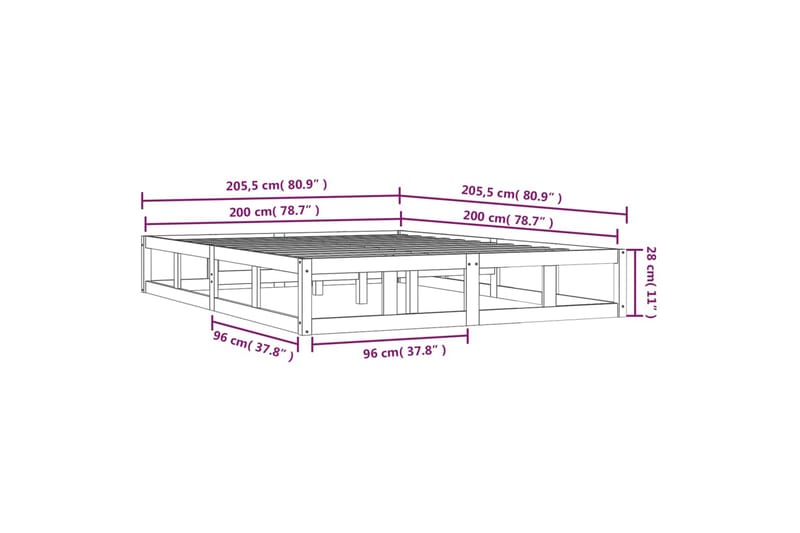 beBasic Sengeramme svart 200x200 cm heltre - Svart - Sengeramme & sengestamme