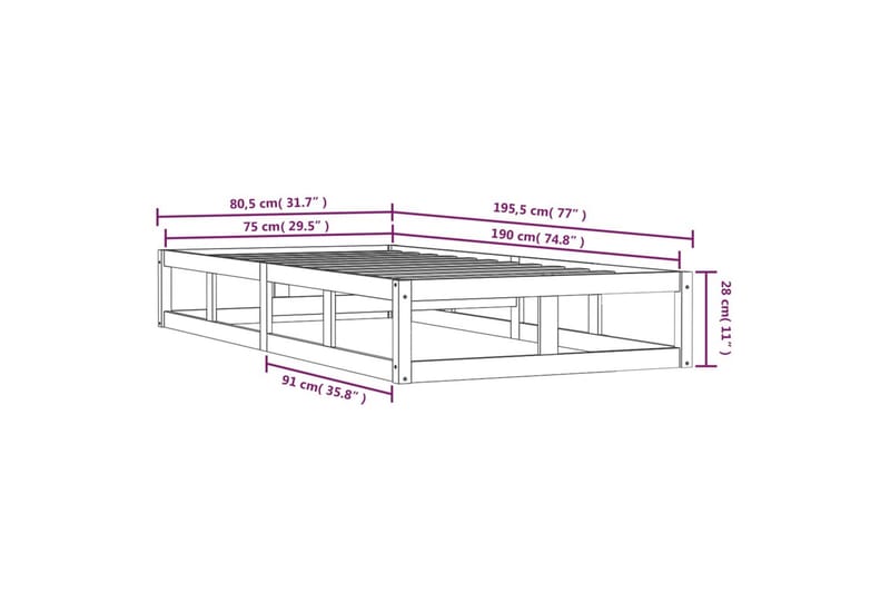 beBasic Sengeramme svart 75x190 cm 2FT6 Small Single heltre - Svart - Sengeramme & sengestamme