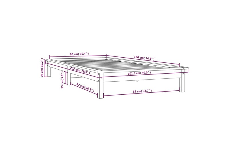 beBasic Sengeramme svart 90x190 cm heltre furu 3FT Single - Svart - Møbler - Senger - Sengeramme & sengestamme