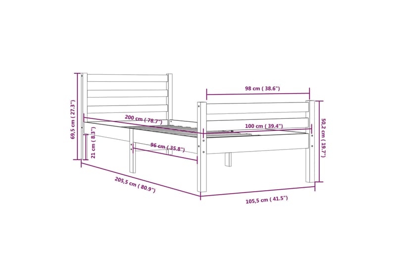 beBasic Sengeramme svart heltre 100x200 cm - Svart - Sengeramme & sengestamme