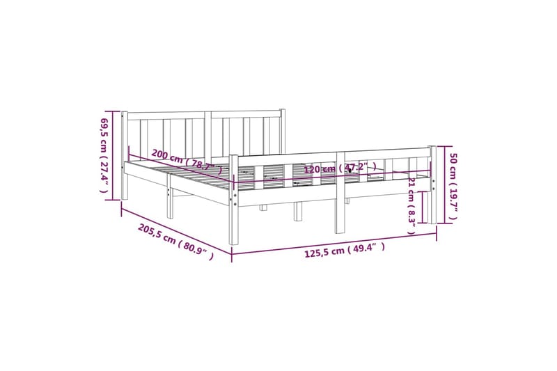 beBasic Sengeramme svart heltre 120x200 cm - Svart - Møbler - Senger - Sengeramme & sengestamme