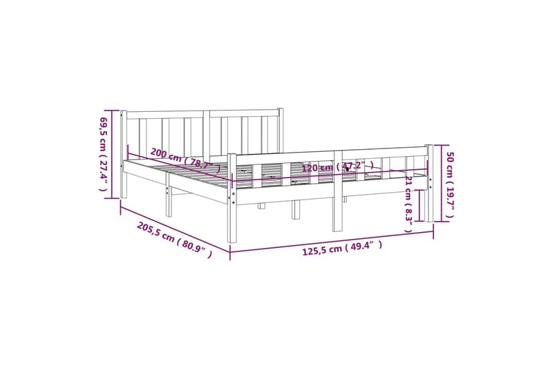 beBasic Sengeramme svart heltre 120x200 cm - Svart - Sengeramme & sengestamme