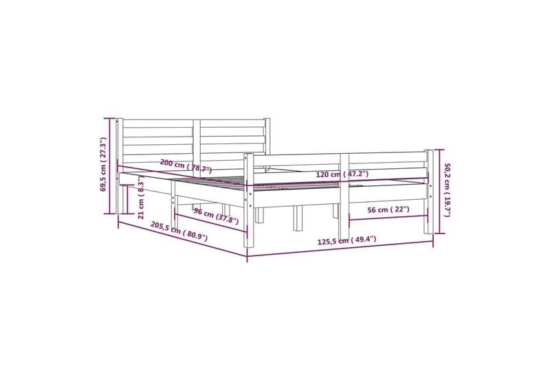 beBasic Sengeramme svart heltre 120x200 cm - Svart - Sengeramme & sengestamme