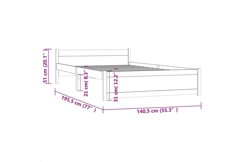 beBasic Sengeramme svart heltre 135x190 cm 4FT6 Double - Svart - Sengeramme & sengestamme