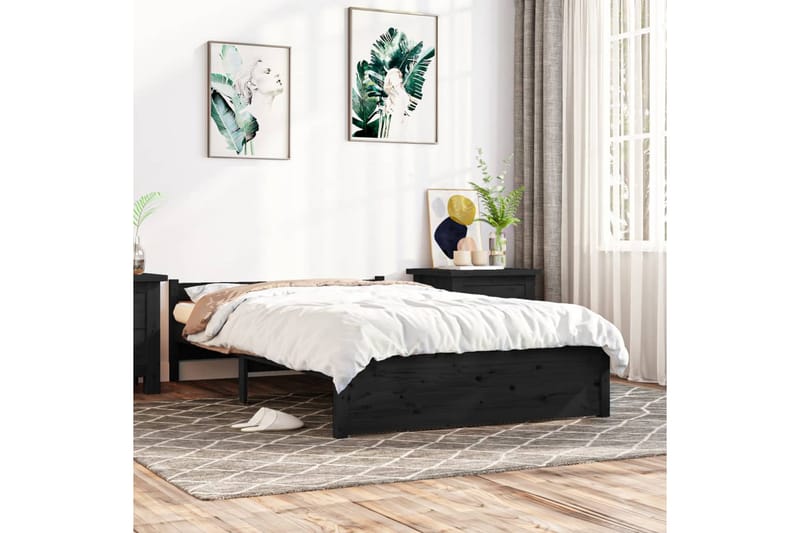 beBasic Sengeramme svart heltre 135x190 cm 4FT6 Double - Svart - Møbler - Senger - Sengeramme & sengestamme