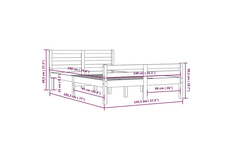 beBasic Sengeramme svart heltre 140x190 cm - Svart - Sengeramme & sengestamme