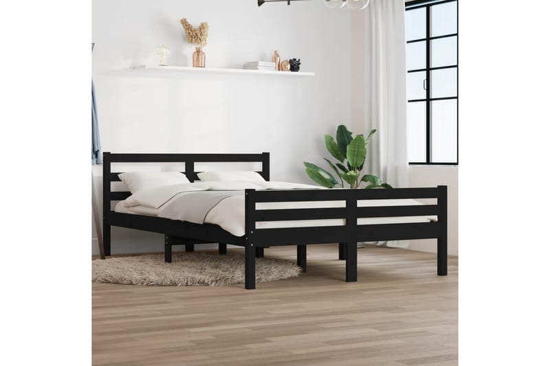 beBasic Sengeramme svart heltre 140x190 cm - Svart - Møbler - Senger - Sengeramme & sengestamme