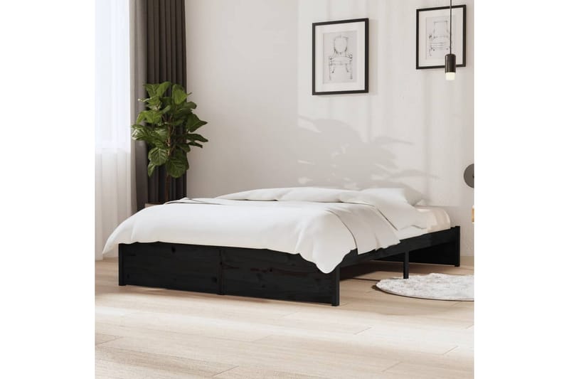 beBasic Sengeramme svart heltre 140x190 cm - Svart - Møbler - Senger - Sengeramme & sengestamme