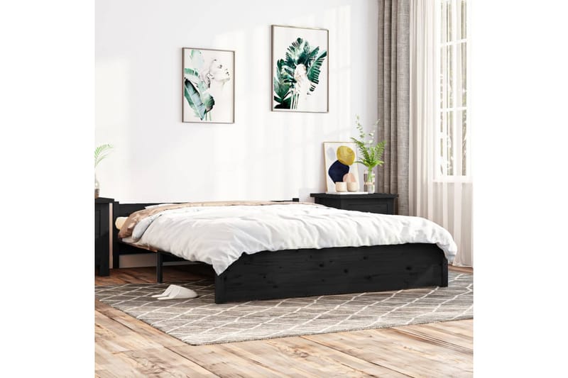 beBasic Sengeramme svart heltre 140x190 cm - Svart - Møbler - Senger - Sengeramme & sengestamme