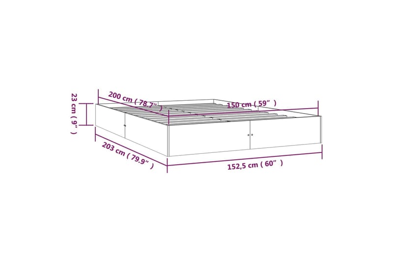 beBasic Sengeramme svart heltre 150x200 cm 5FT King Size - Svart - Sengeramme & sengestamme