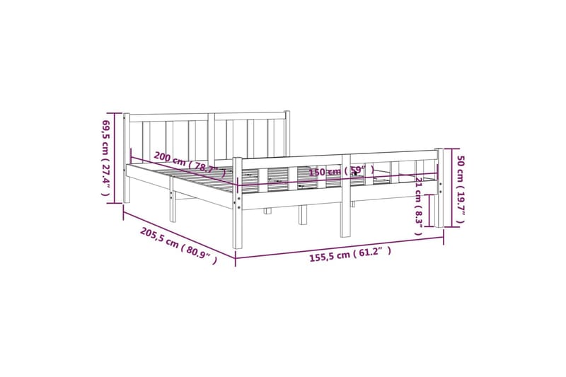 beBasic Sengeramme svart heltre 150x200 cm 5FT King Size - Svart - Møbler - Senger - Sengeramme & sengestamme