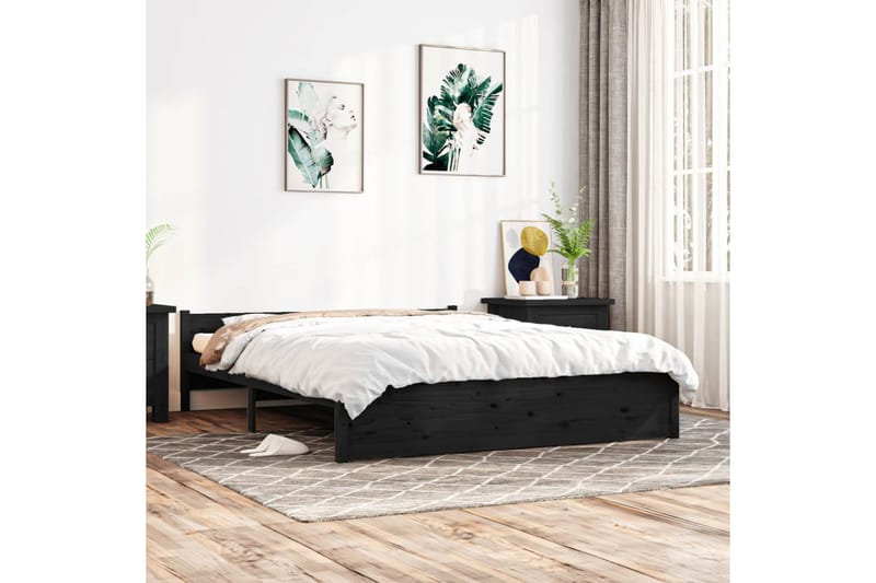 beBasic Sengeramme svart heltre 150x200 cm 5FT King Size - Svart - Møbler - Senger - Sengeramme & sengestamme