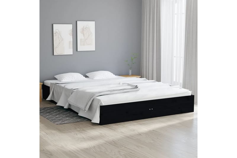 beBasic Sengeramme svart heltre 150x200 cm 5FT King Size - Svart - Møbler - Senger - Sengeramme & sengestamme