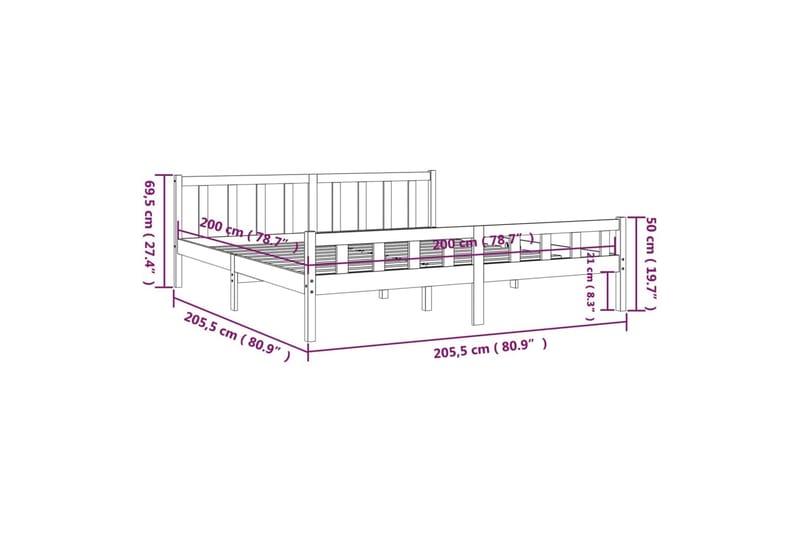 beBasic Sengeramme svart heltre 200x200 cm - Svart - Møbler - Senger - Sengeramme & sengestamme