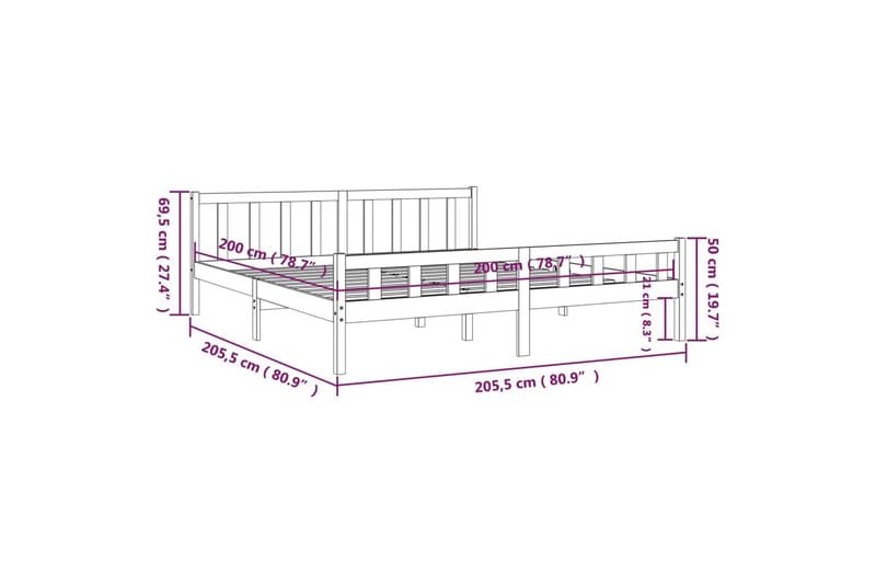 beBasic Sengeramme svart heltre 200x200 cm - Svart - Sengeramme & sengestamme